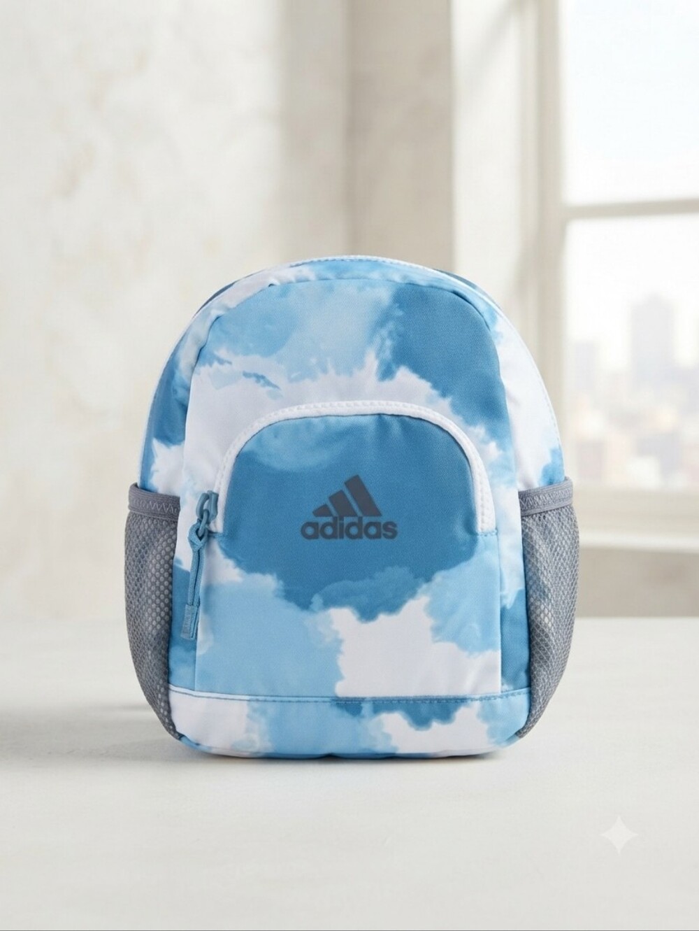 adidas Mini Light Blue and White Cloud Print Backpack